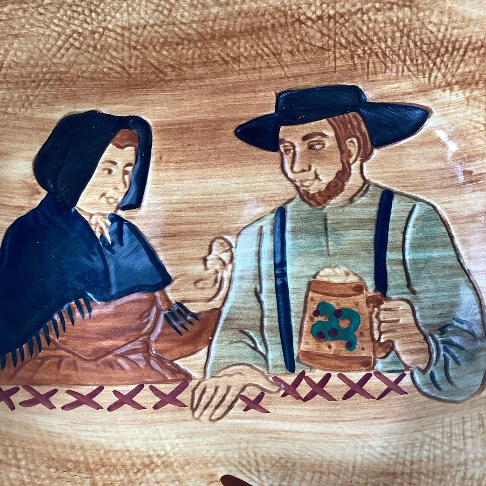 Pennsbury Pottery‎ Vintage Oval Serving Dish Amish Dining Couple Scene